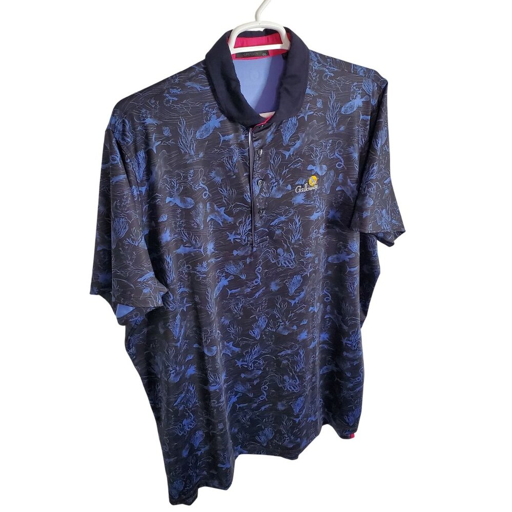 Greyson Size XXL Shirt Golf Polo Sealife Shark Ocean Print Sustainable Galloway